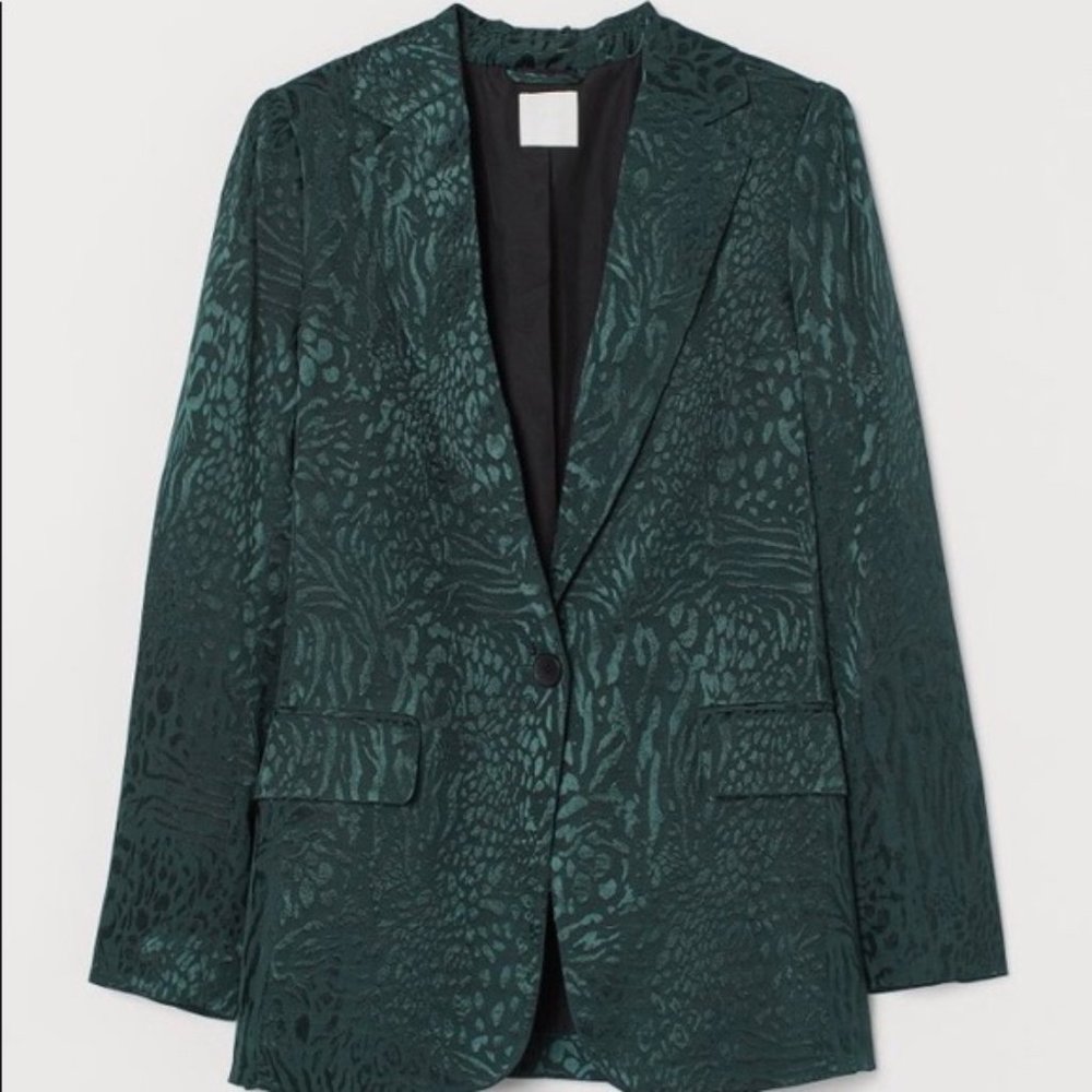 H&M Jacquard-patterned Blazer Jacket (dark green leopard print)